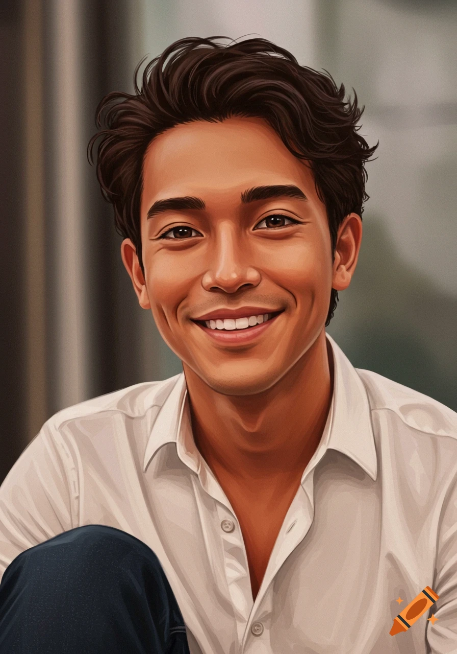 A smiling man in a white shirt