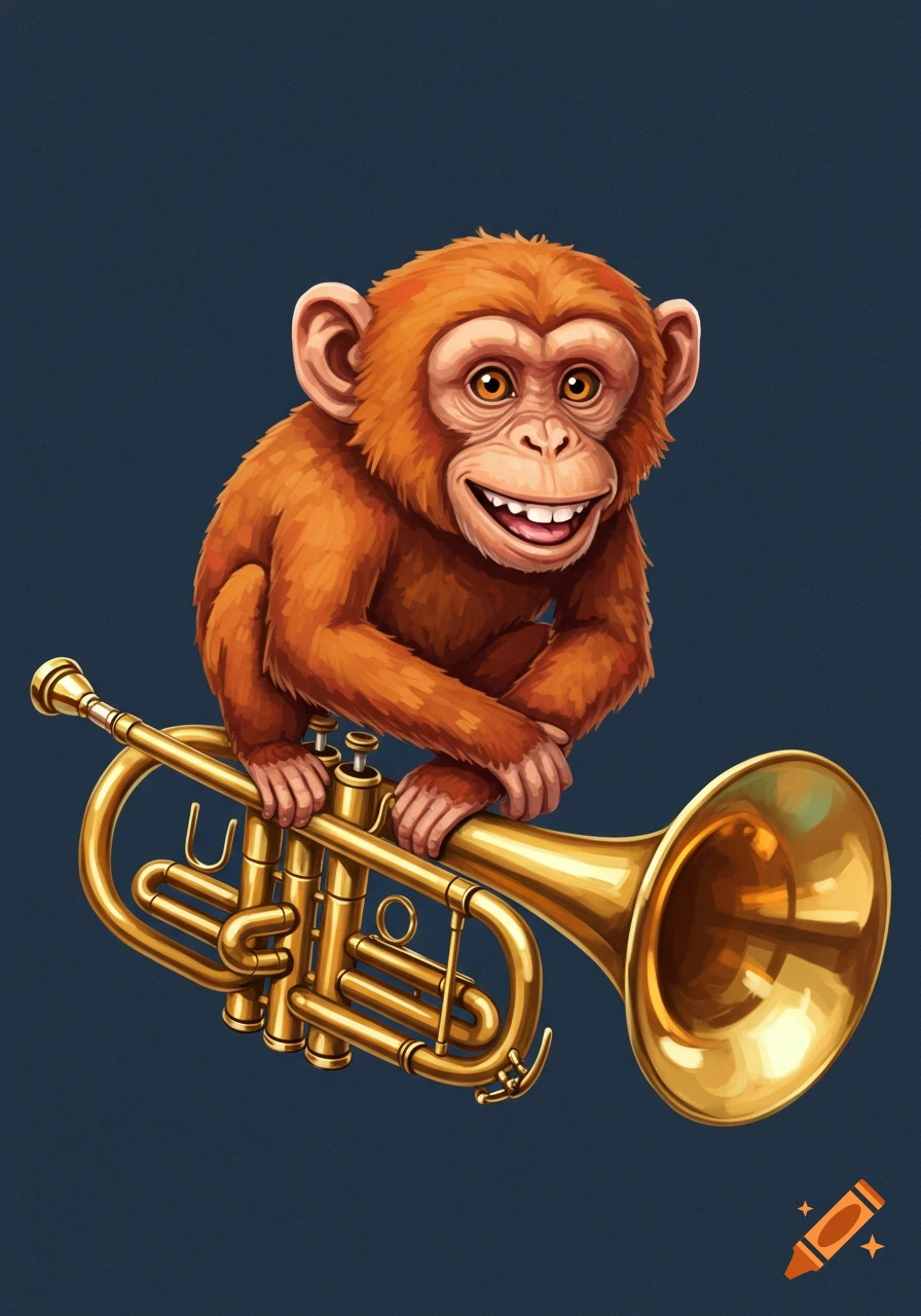 Cartoon monkey holding a trumpet