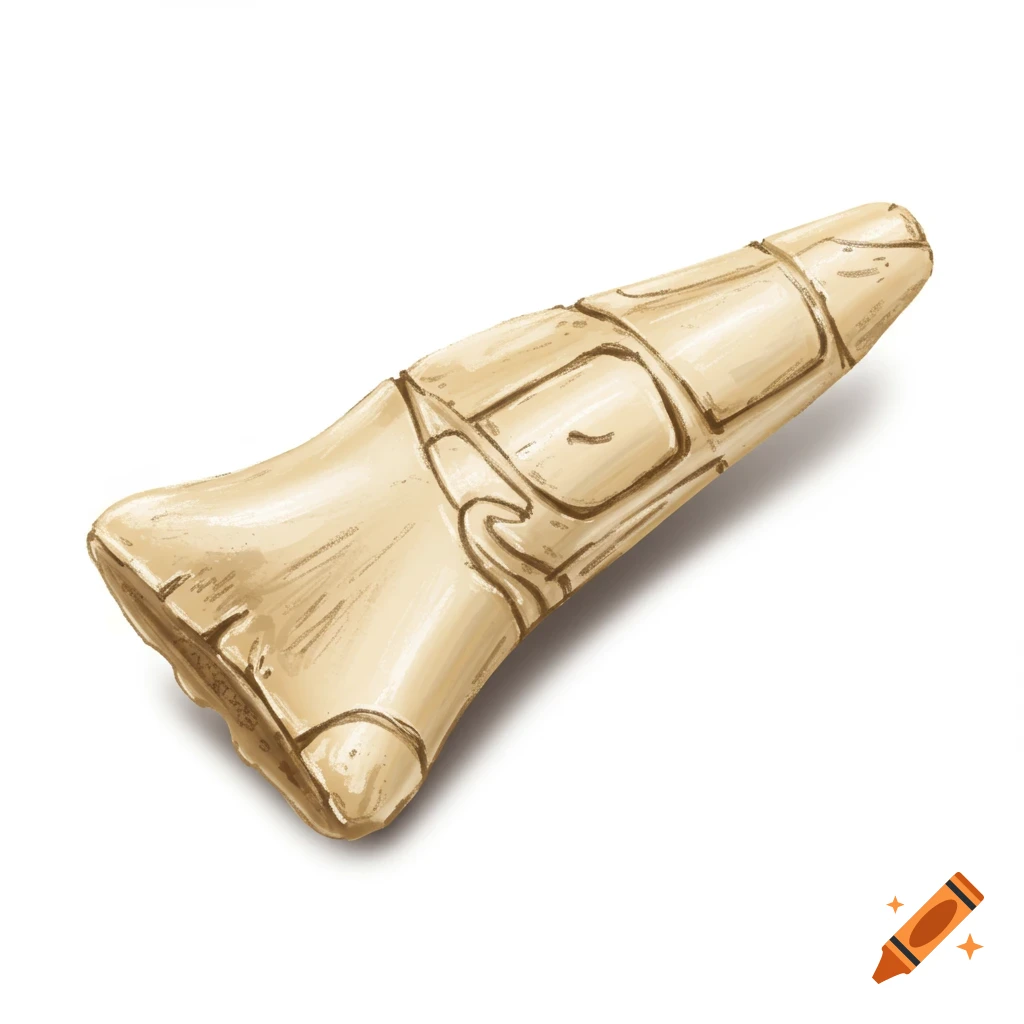 An ancient bone artifact is displayed on a white background.