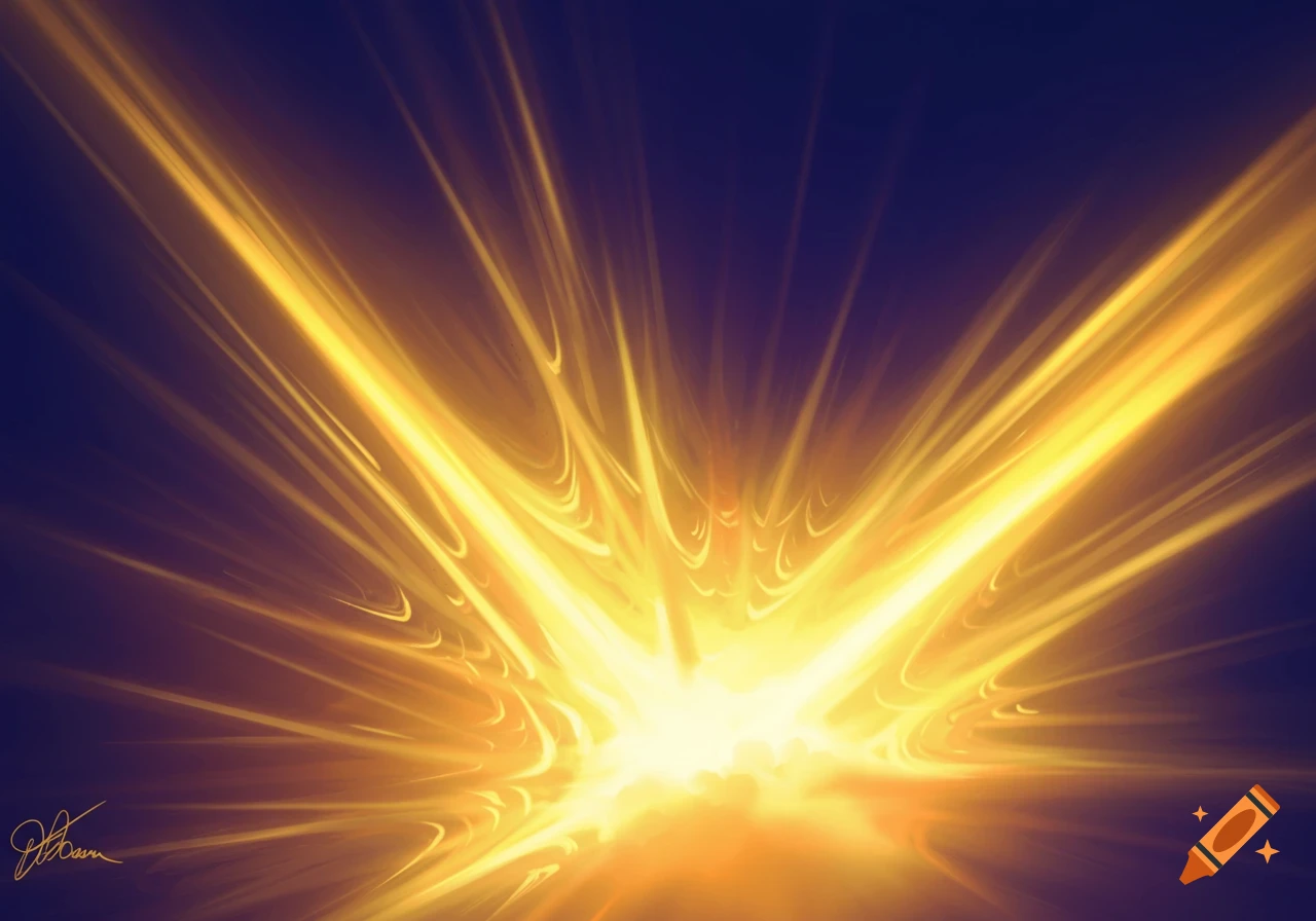 An abstract burst of golden light against a dark background.