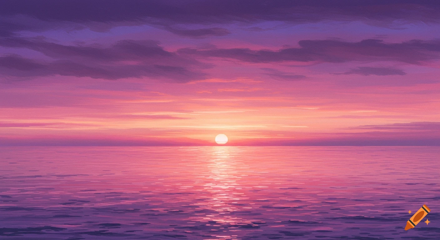 A purple and pink sunset over the ocean.