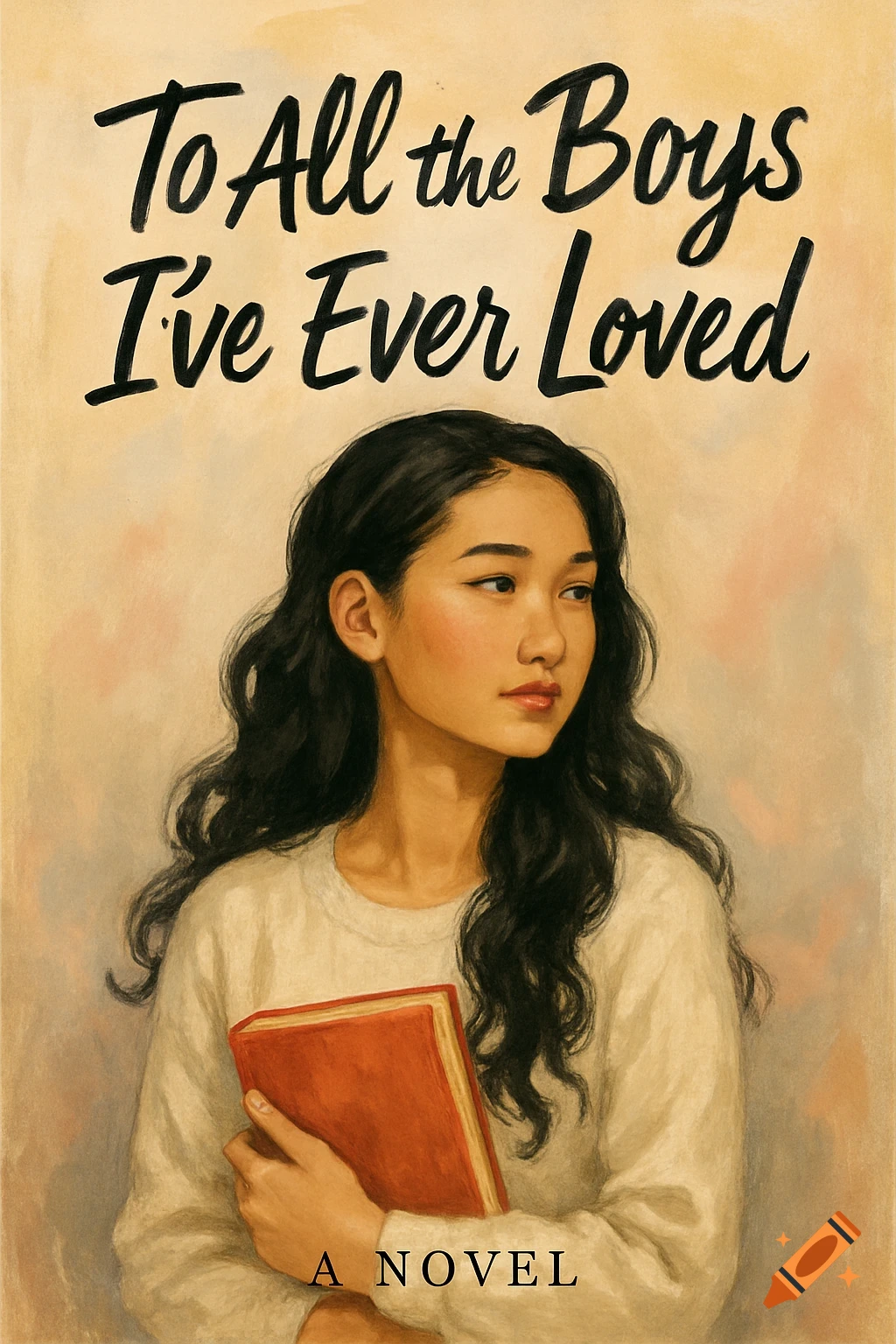 A young woman is holding a book with the title 'To All the Boys I've Ever Loved'.