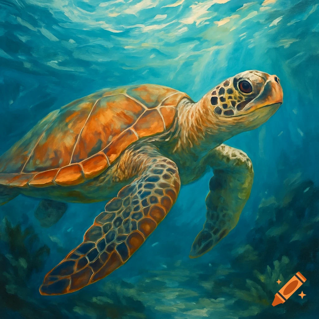 A sea turtle swimming underwater.
