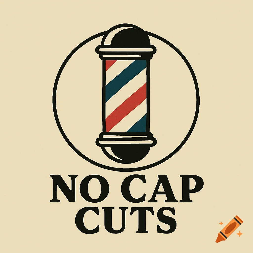 Barbershop logo with a red, white, and blue pole and the text 'NO CAP CUTS'