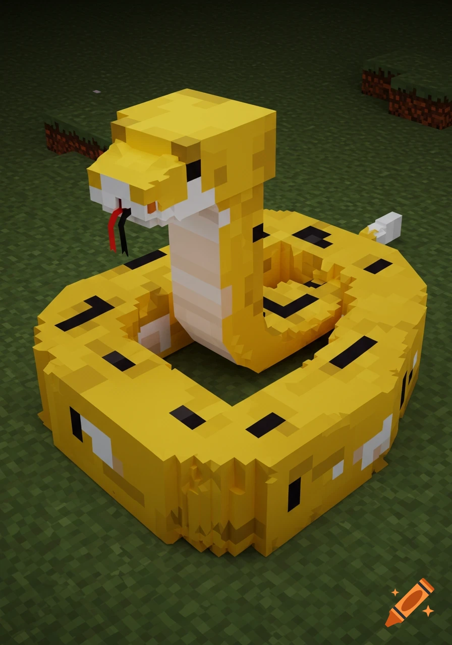 A blocky yellow snake in a Minecraft-style scene.