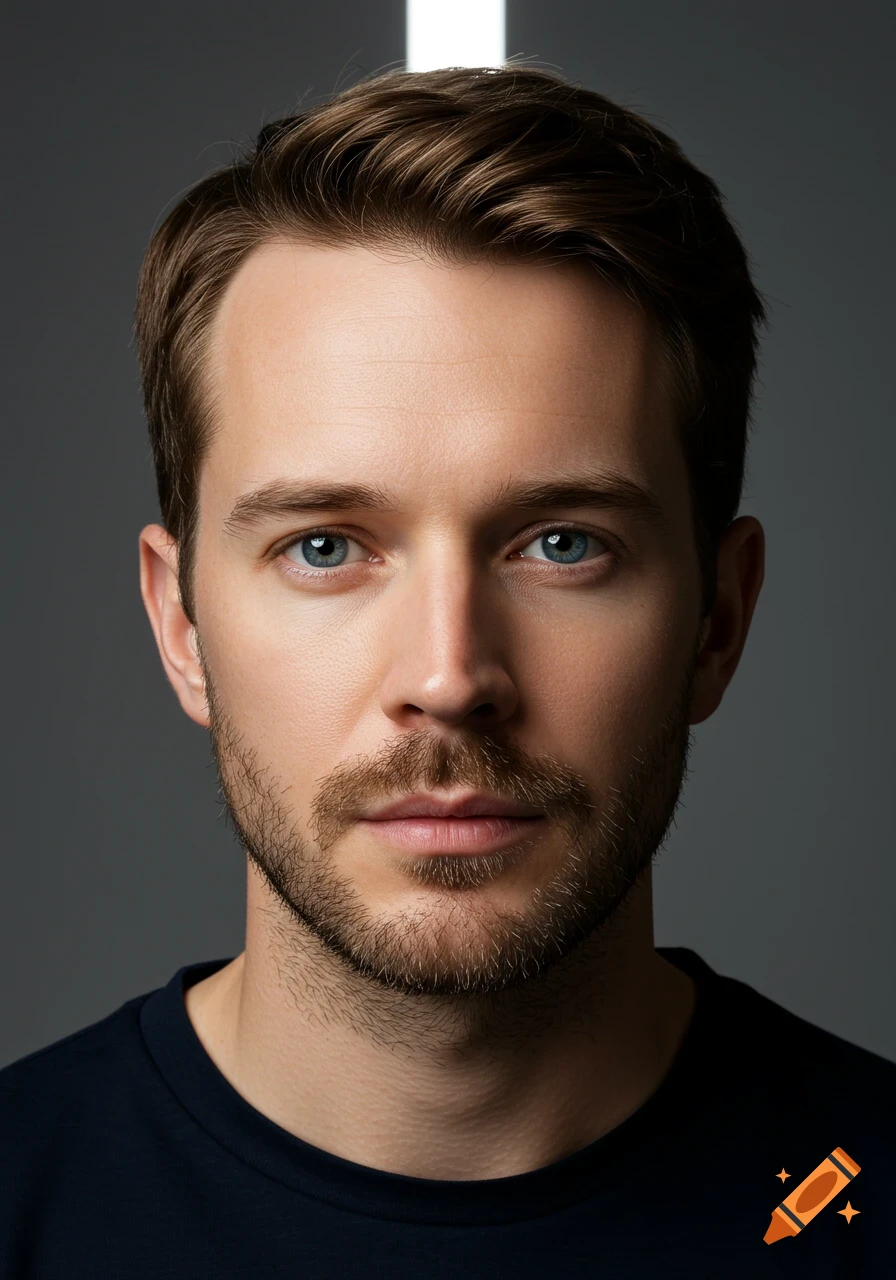 Close-up studio portrait of a man looking at the camera