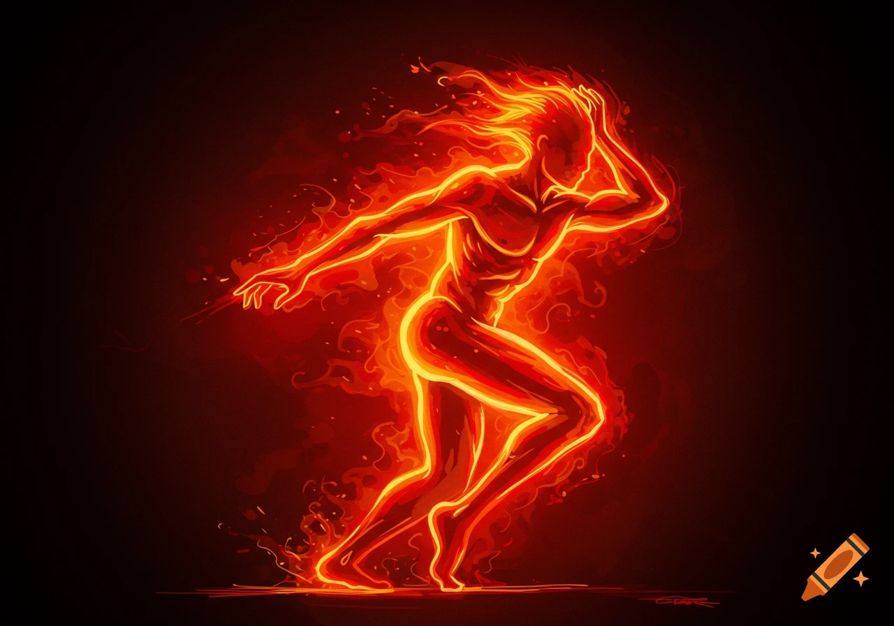 A person made of fire running