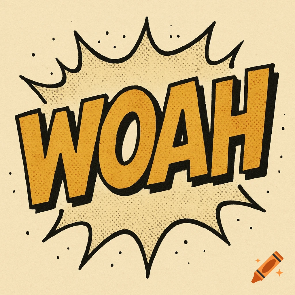 Comic style graphic with the text 'WOAH' in an explosion bubble. on Craiyon