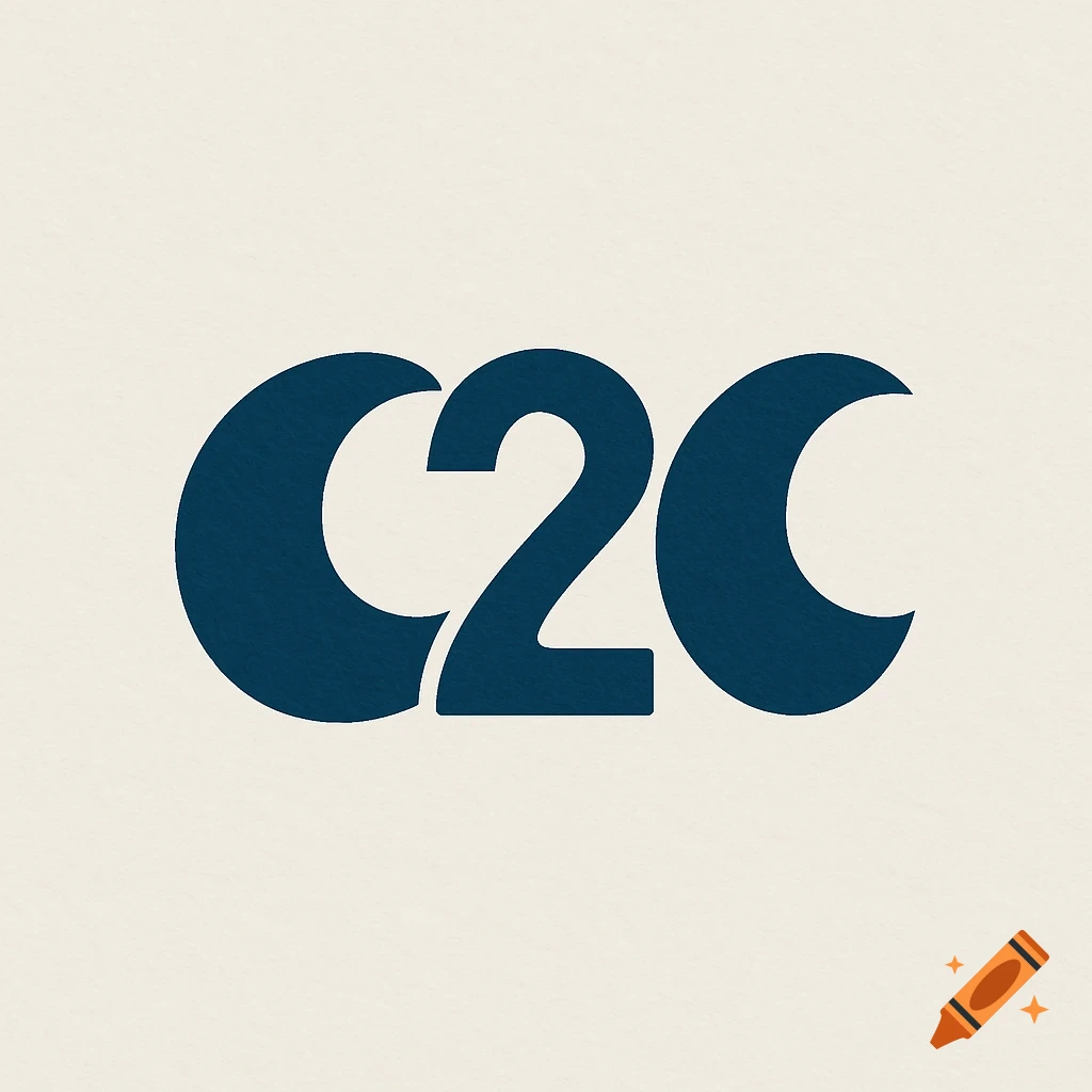 A dark blue logo for 'C2C' with the letters C shaped like waves and the number 2 formed by the negative space between them, on a light background.