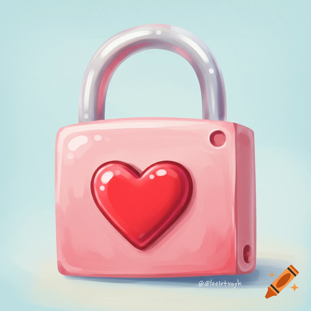 A cute pink padlock with a red heart