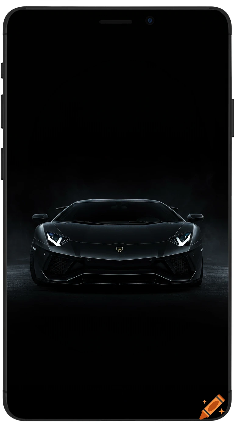 Black Lamborghini Aventador SVJ on black background, styled as a phone wallpaper.