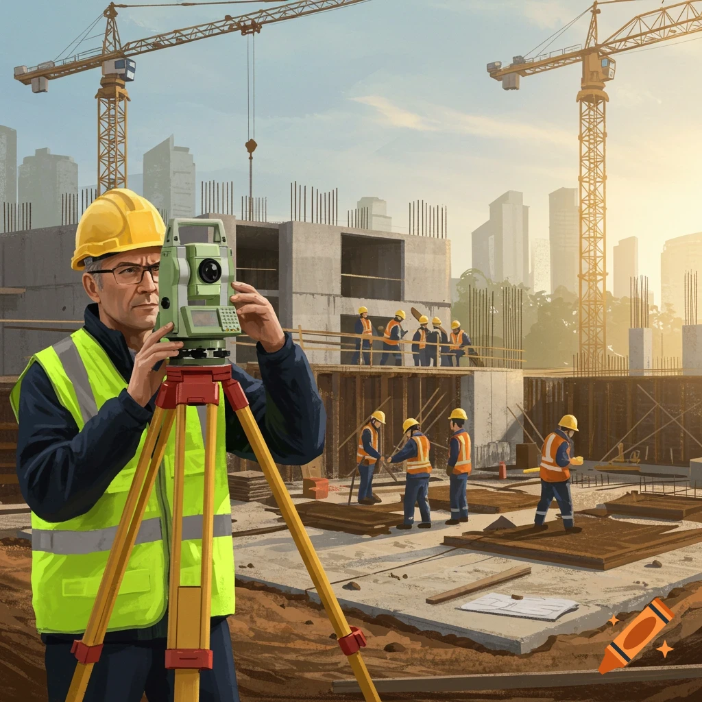 A man surveying a construction site with equipment, cranes, and workers.