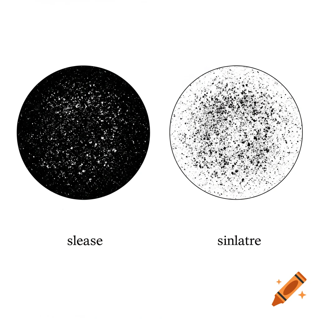 Two circles, one black with white dots, one white with black dots, with text below.