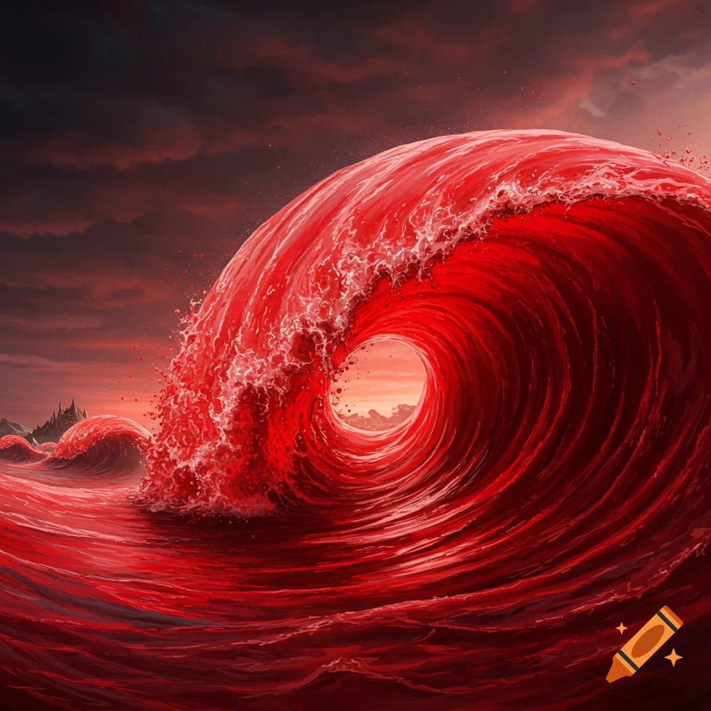 A large, breaking red wave.