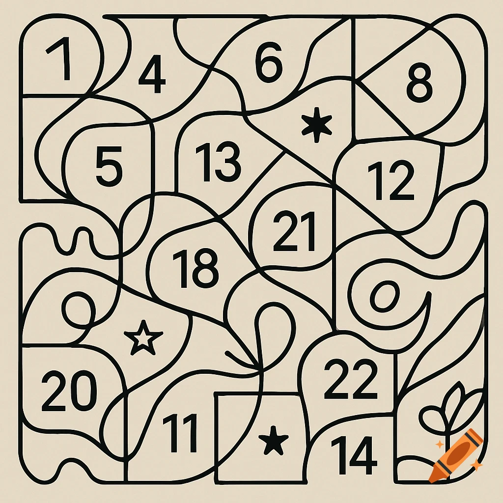 Abstract line art pattern with numbers in shapes