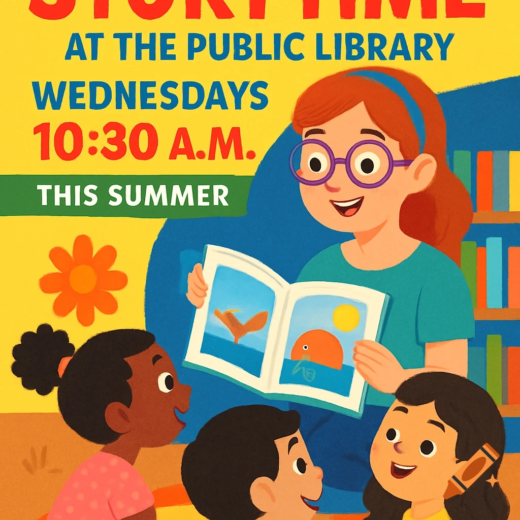 Illustration of librarian reading to diverse children during summer ...