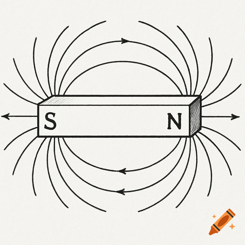 A diagram of a bar magnet with magnetic field lines.
