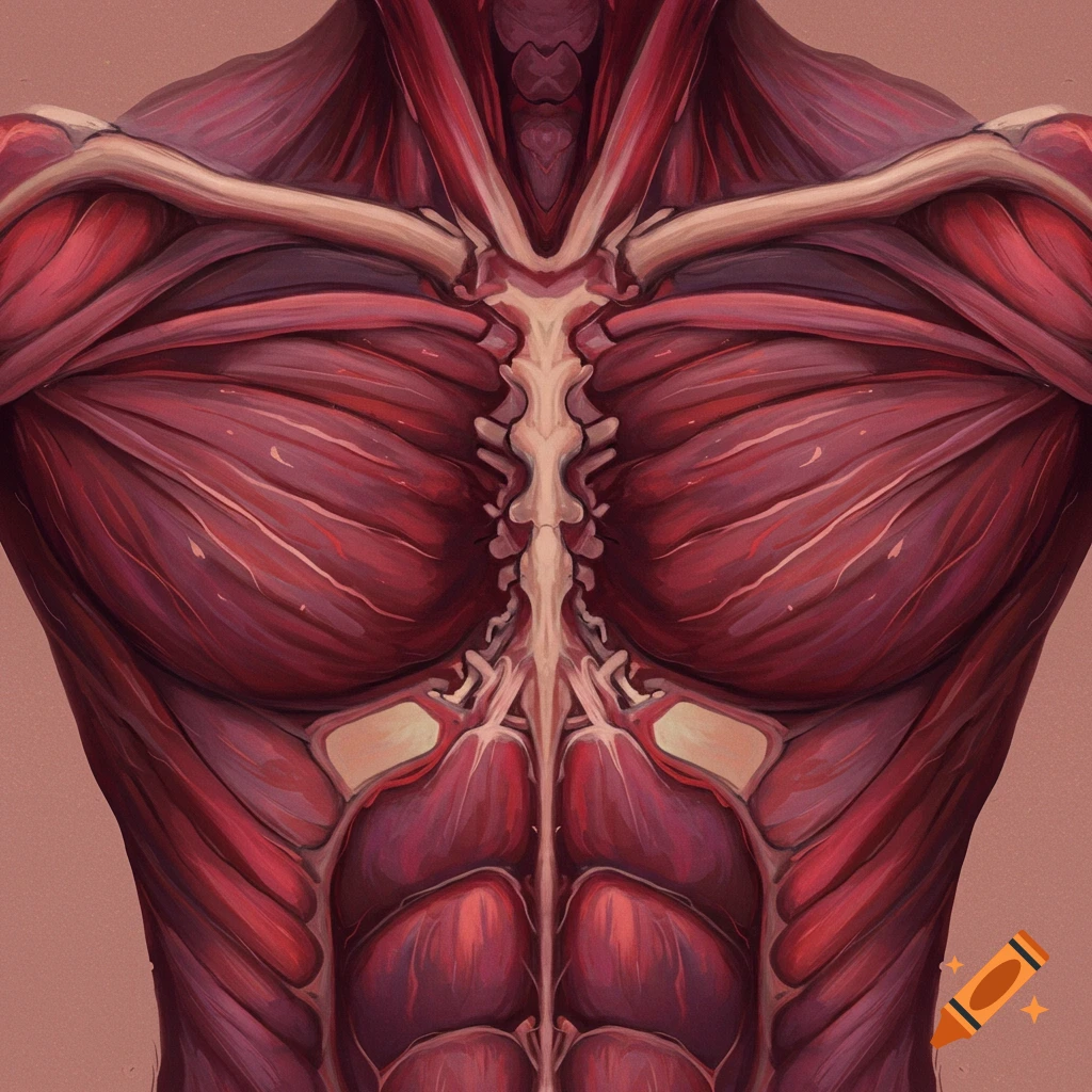 Human torso muscles and spine.
