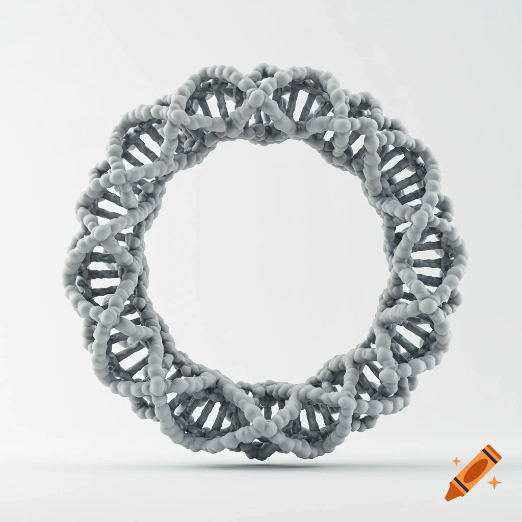 Stylized render of a circular RNA molecule on a white background.