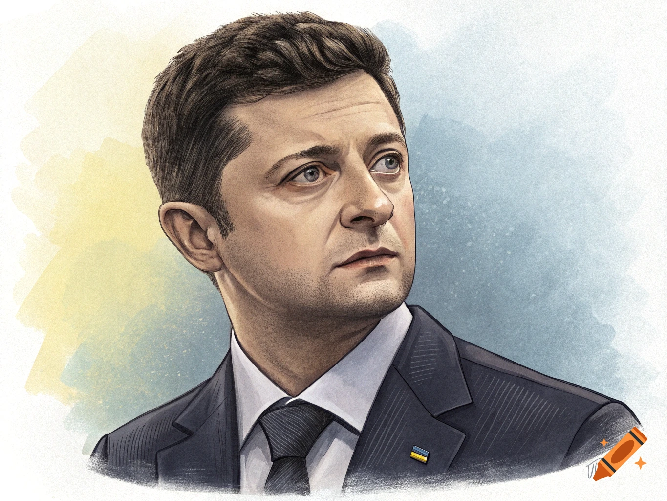Illustration of Volodymyr Zelensky in a suit