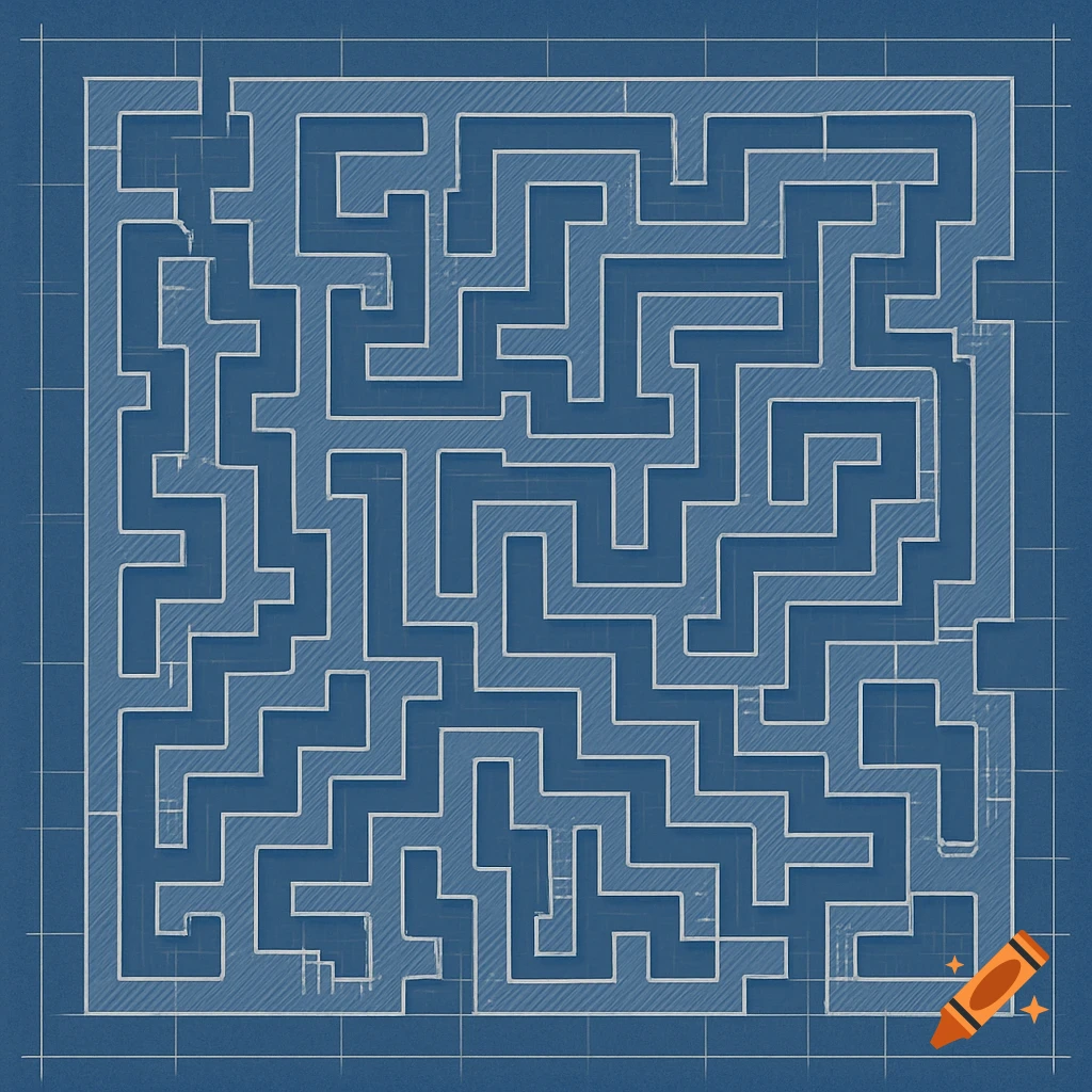 Architectural blueprint drawing of a maze.