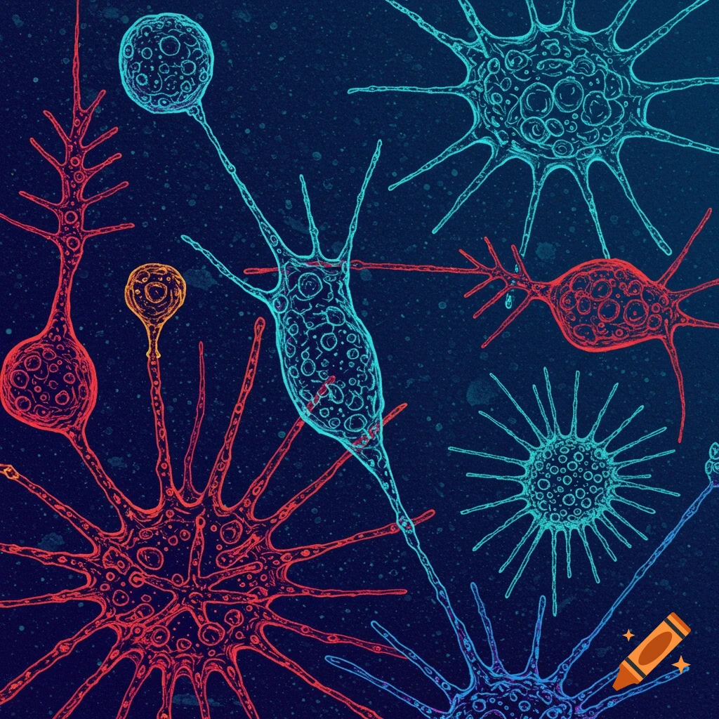Colorful, stylized radiolarians.