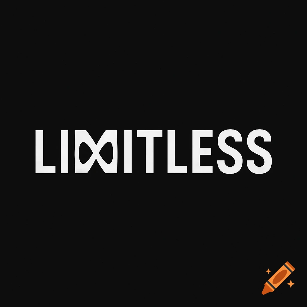 White 'LIMITLESS' logo with infinity symbol on black background