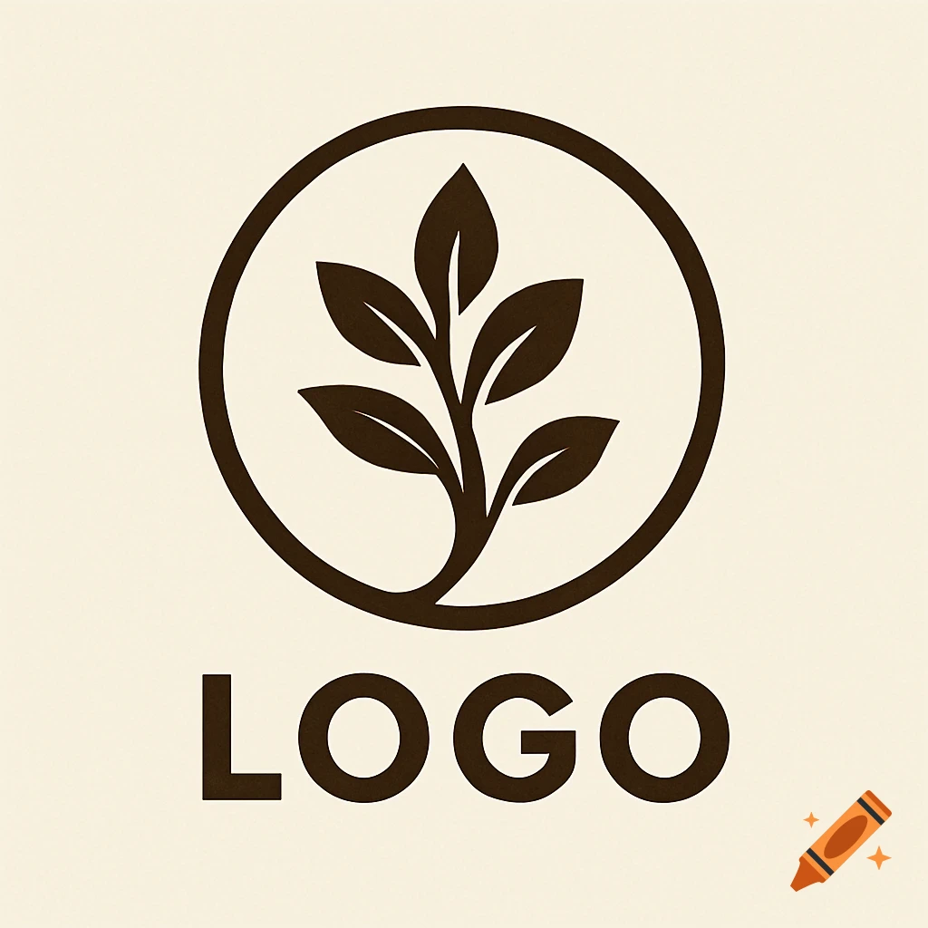 Minimalist logo with a plant branch in a circle and the word LOGO below.