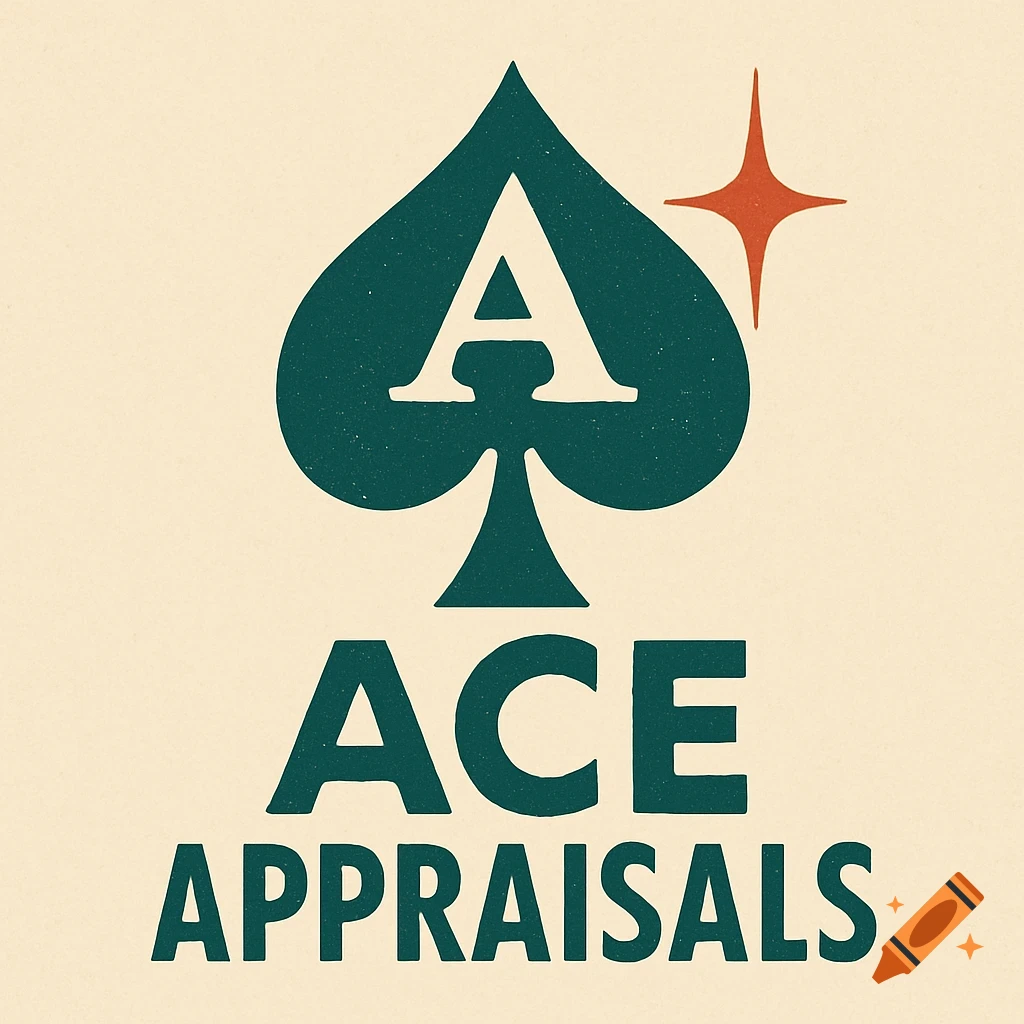 Logo for Ace Appraisals featuring a stylized spade with an 'A' and a star, in a retro style.