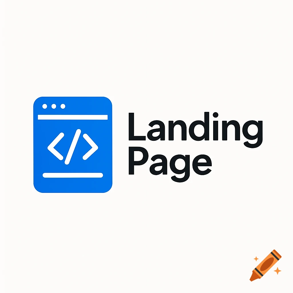 Logo with a blue code editor icon and the text 'Landing Page'.