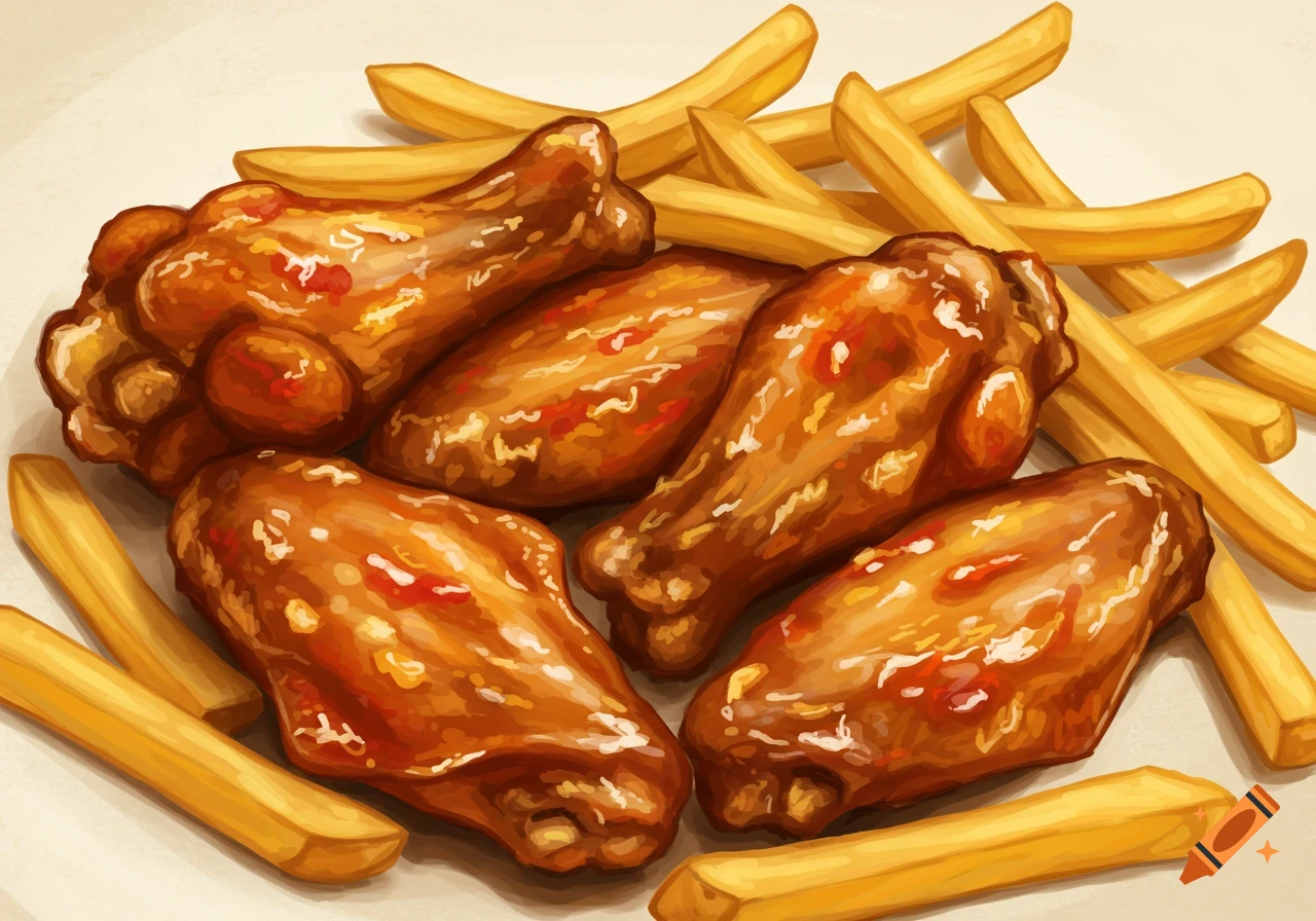 Chicken wings and french fries