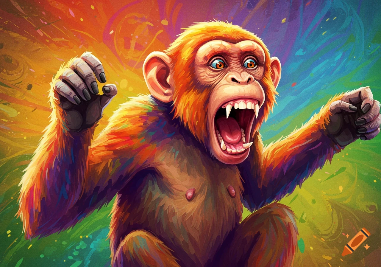 A vibrant image of an excited monkey.