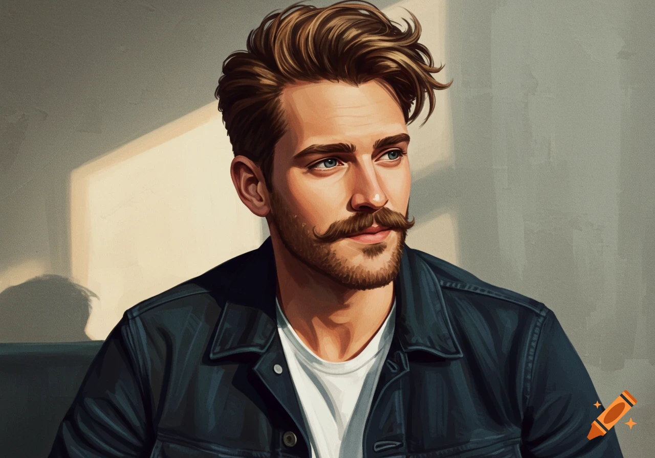 A man with a mustache is looking away in strong light.