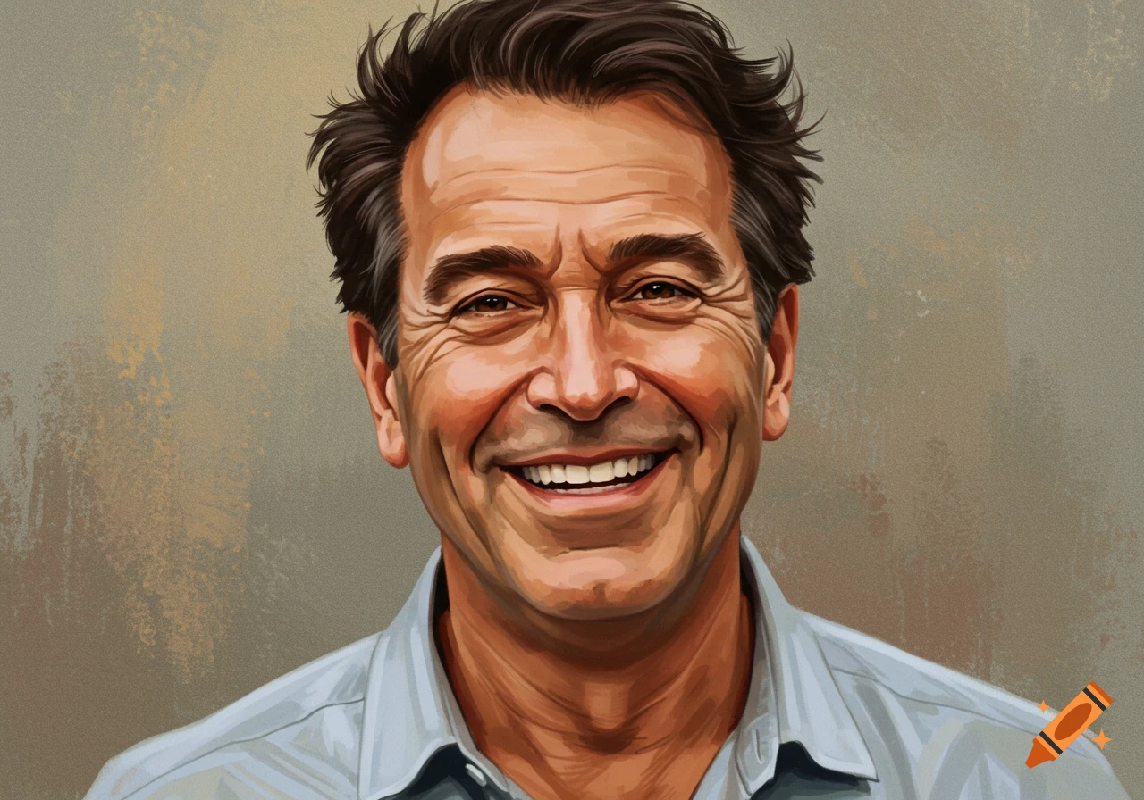 A close-up image of a smiling man.