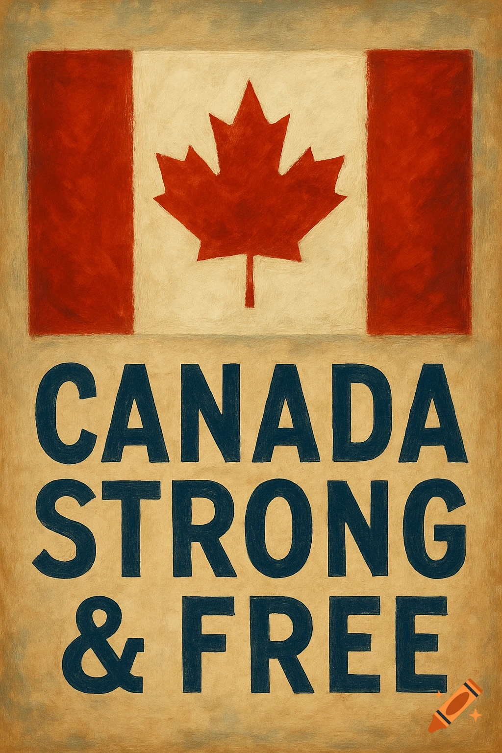 Poster of Canadian flag with text 'CANADA STRONG & FREE'.