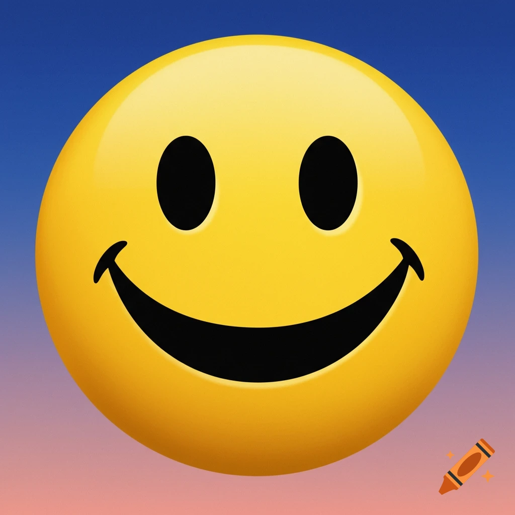 A shiny yellow smiley face emoji on a blue and pink gradient background