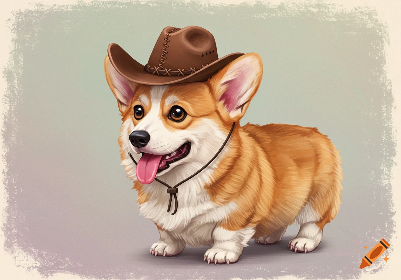 A corgi wearing a cowboy hat.