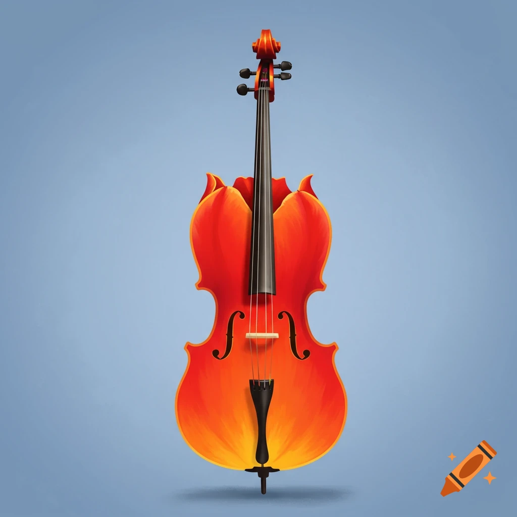 A cello with an orange tulip body
