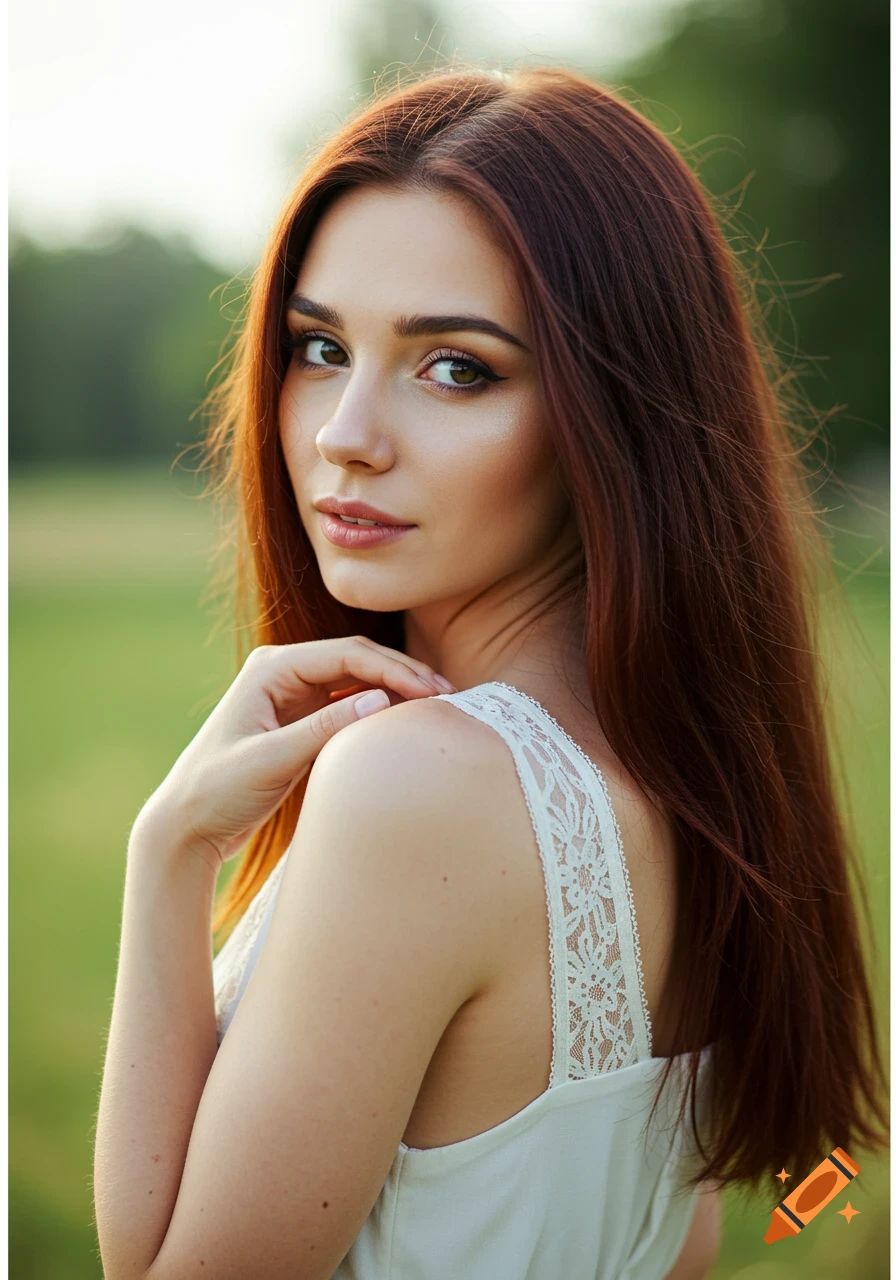 Photorealistic portrait of a young woman outdoors