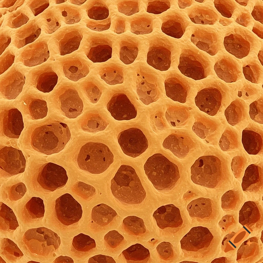 Close-up view of porous orange activated alumina material.