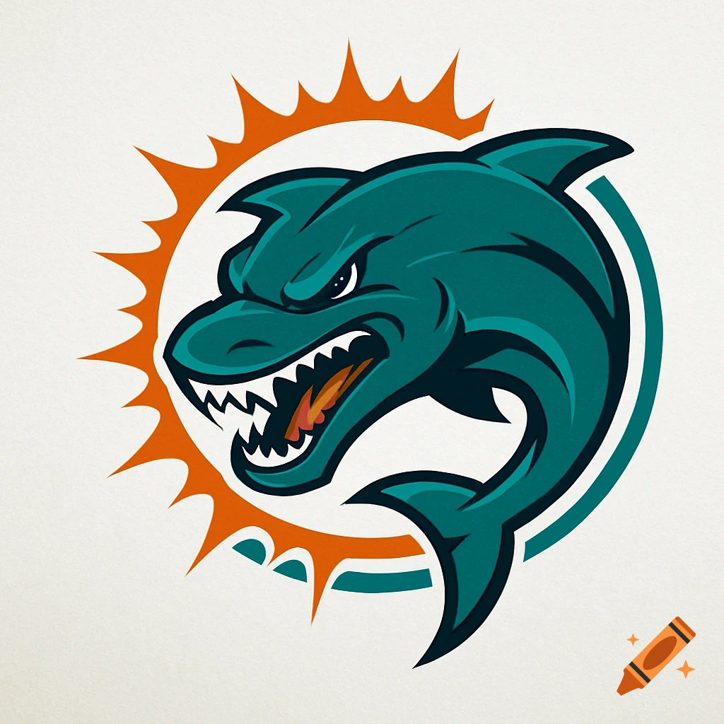 Aggressive stylized dolphin head logo in teal and orange