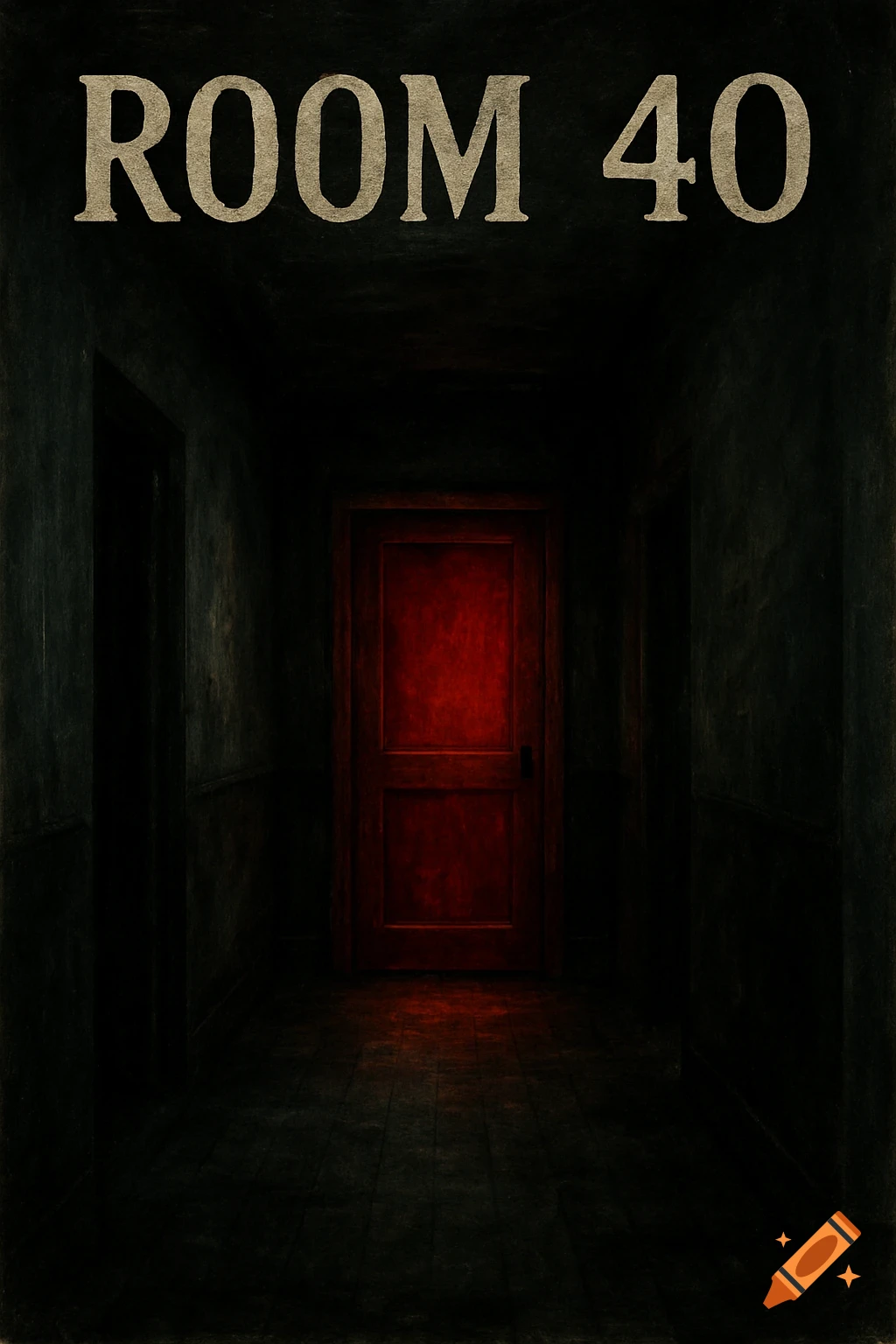A dark, ominous hallway with a red door at the end and the text ROOM 40 at the top.