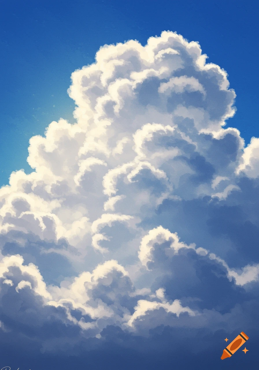 A large, sunlit cumulus cloud in a bright blue sky.