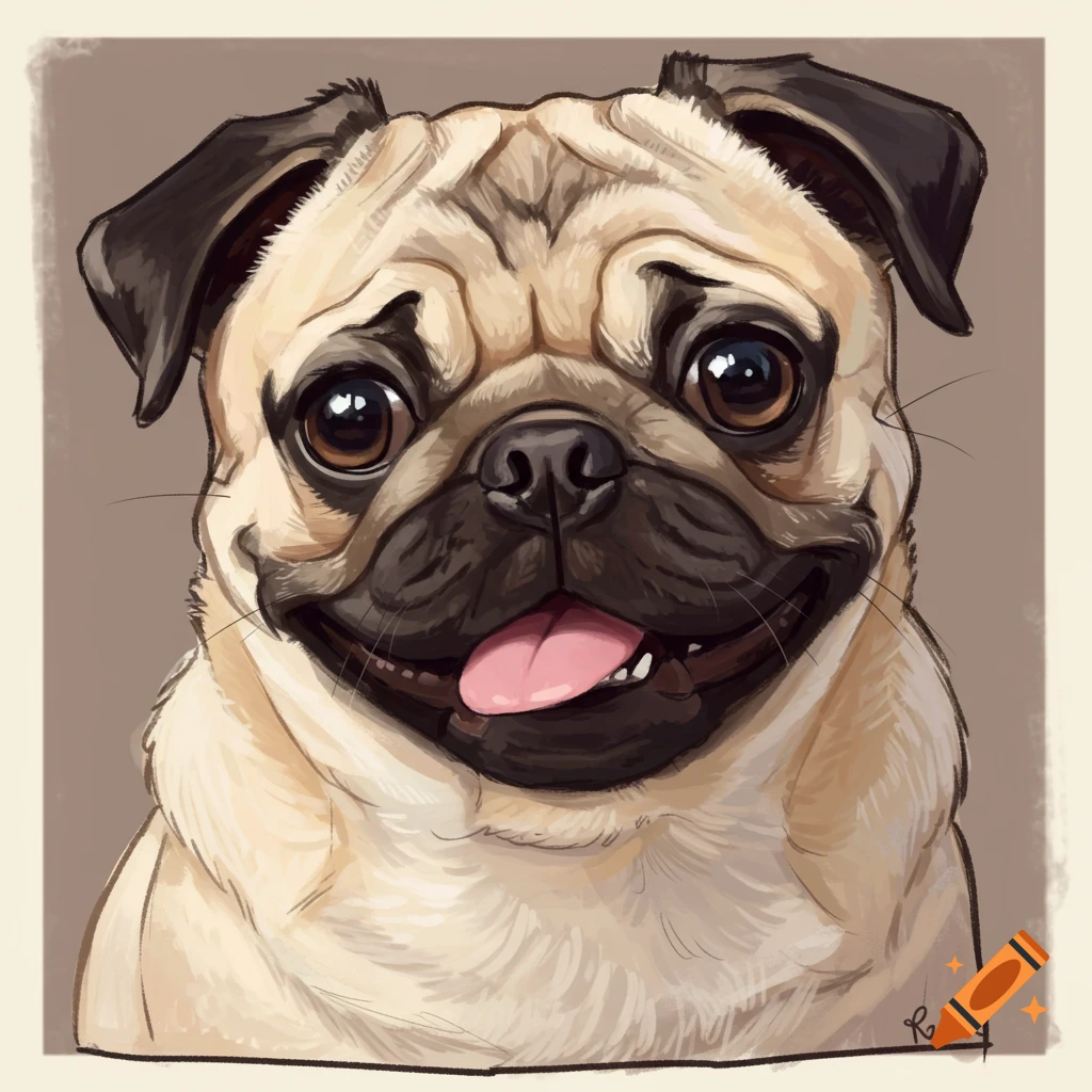 A happy pug's face