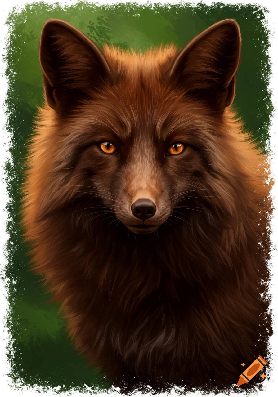 Portrait of a brown or chocolate-colored fox.
