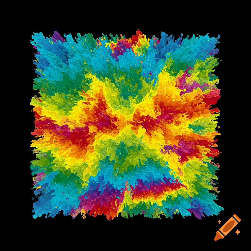 Abstract image of a colorful textured explosion on a black background.
