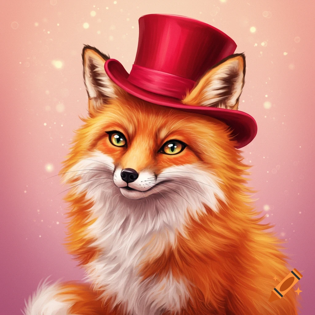 a fox wearing a red top hat