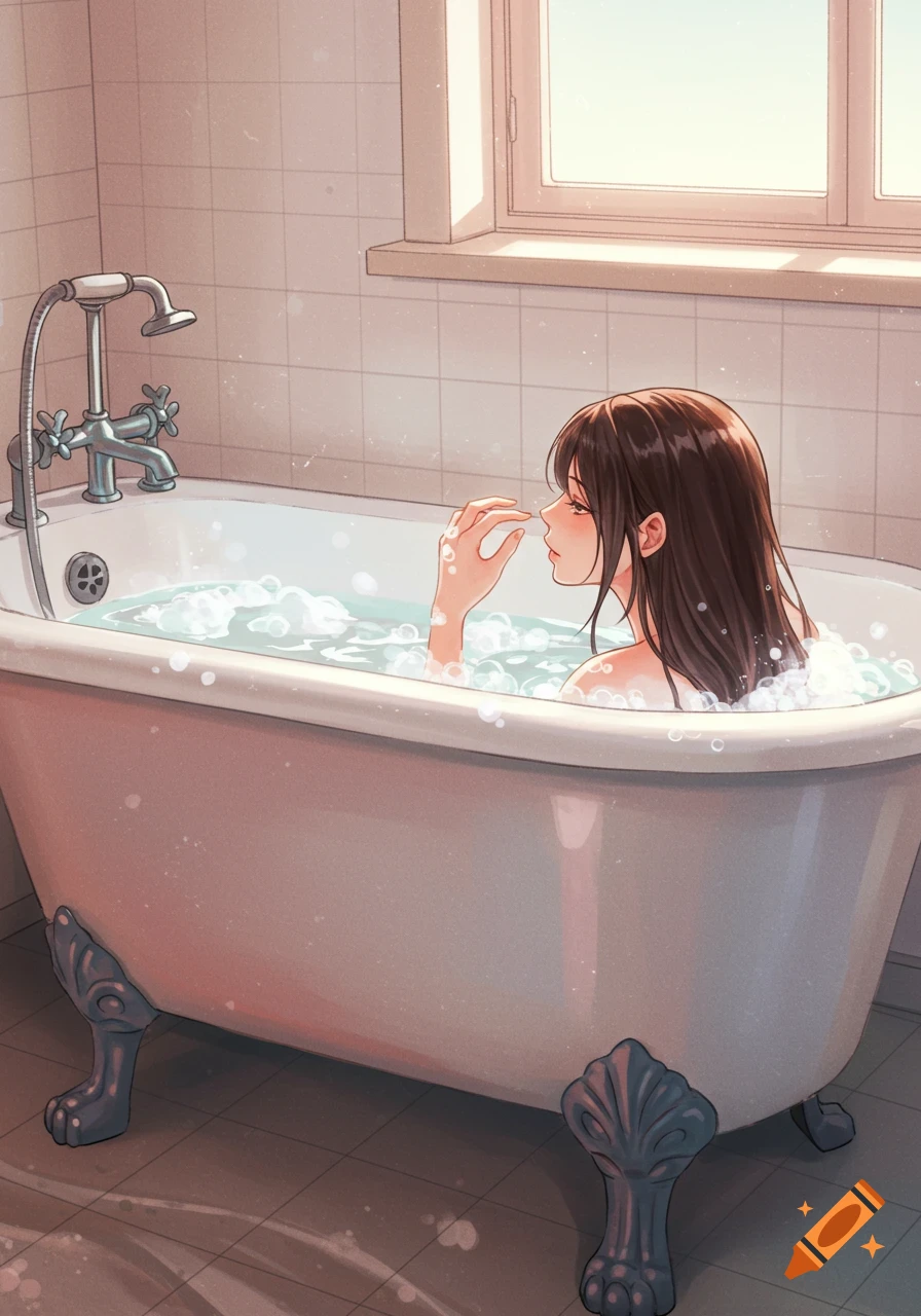 A woman in a bubble bath