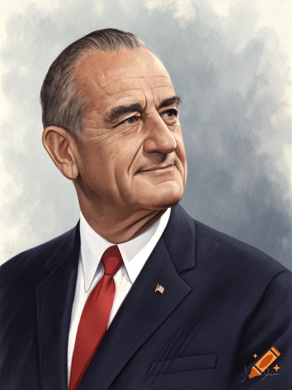 Portrait of Lyndon B. Johnson in a suit and tie.