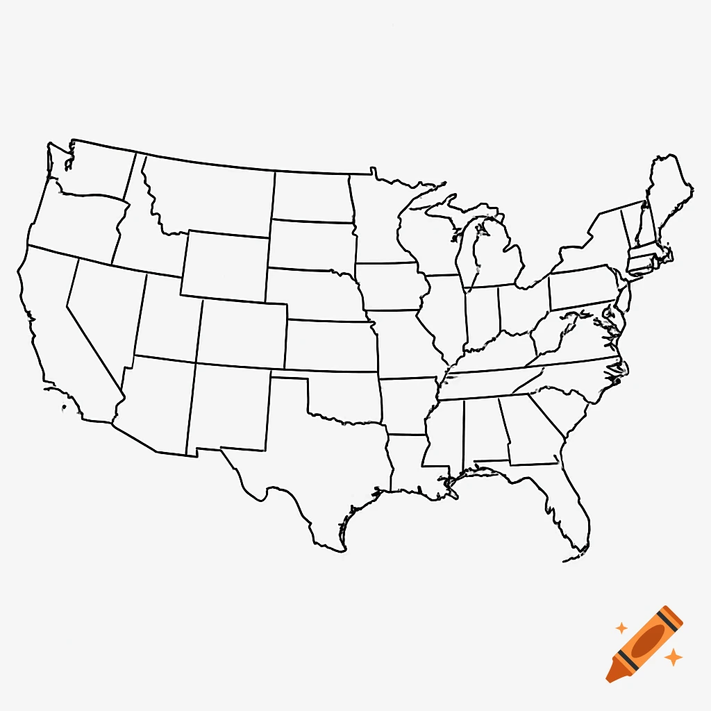Outline map of the contiguous United States with state borders.